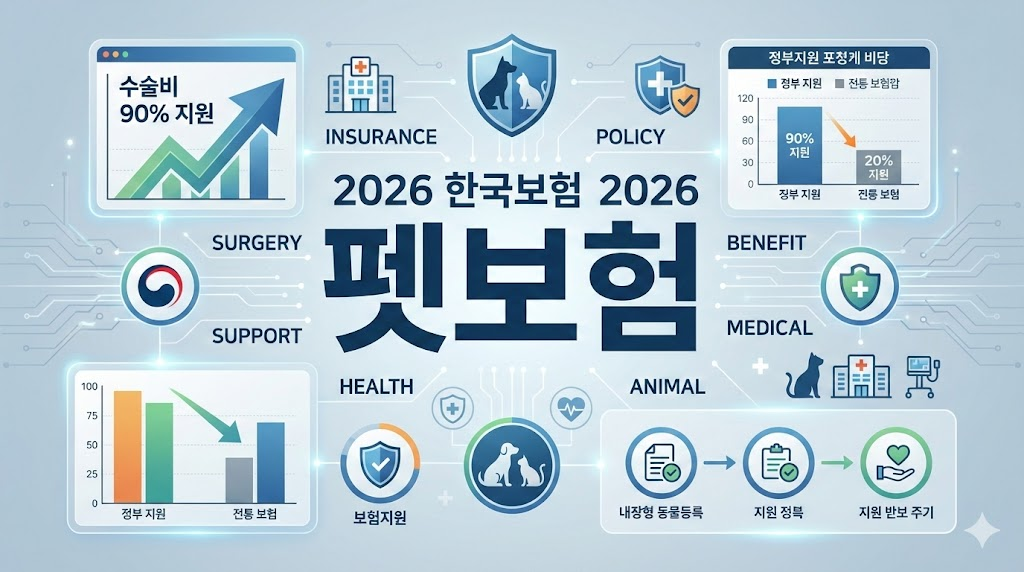 2026년 반려동물 수술비 및 의료비 국가지원 혜택 요약 인포그래픽 디자인