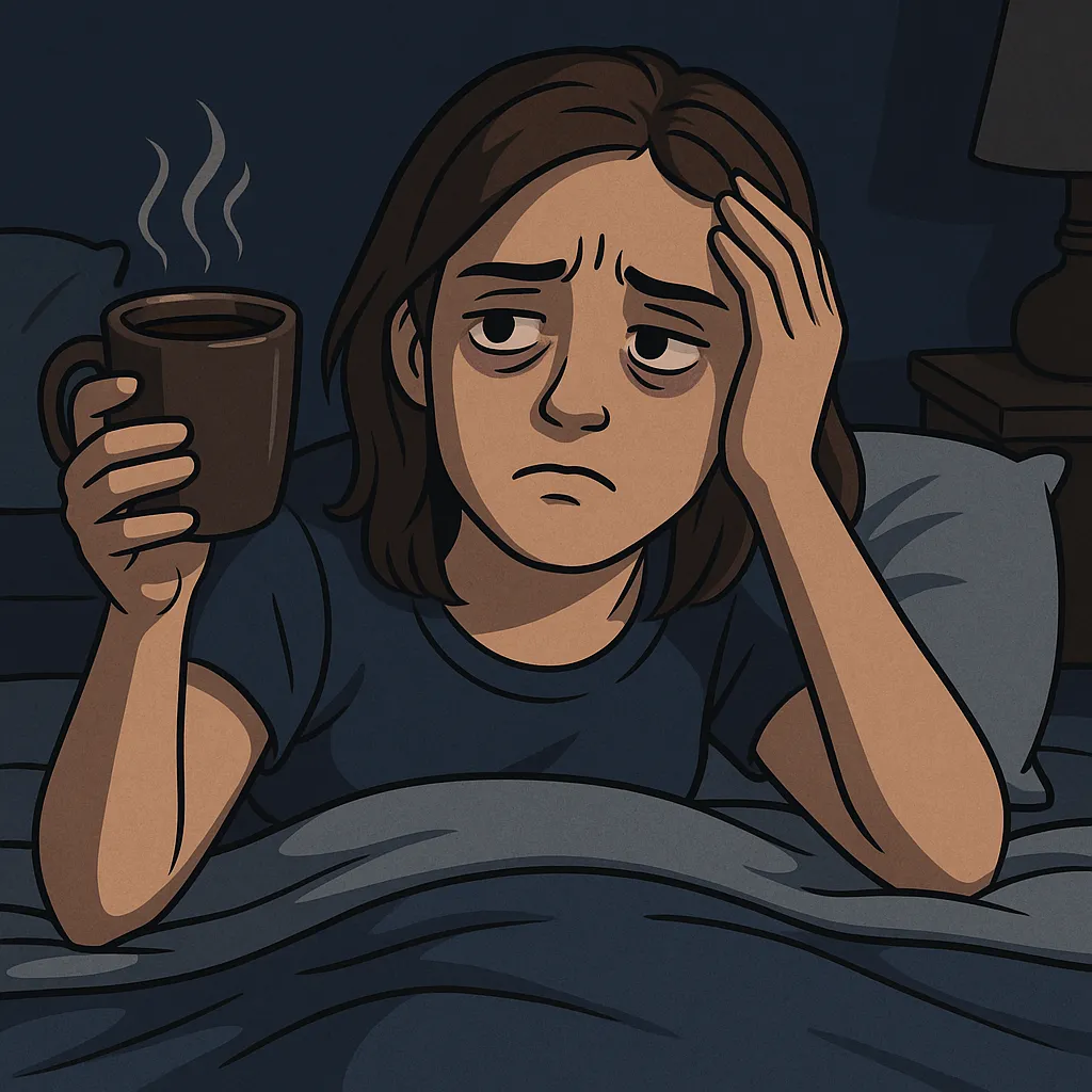 자기-전에-카페인을-섭취한-후-잠을-이루지-못하고-뒤척이는-사람의-모습을-표현한-이미지