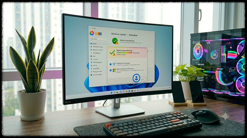 조립 PC에서 Windows 11 정품 인증 오류를 확인하는 모습
