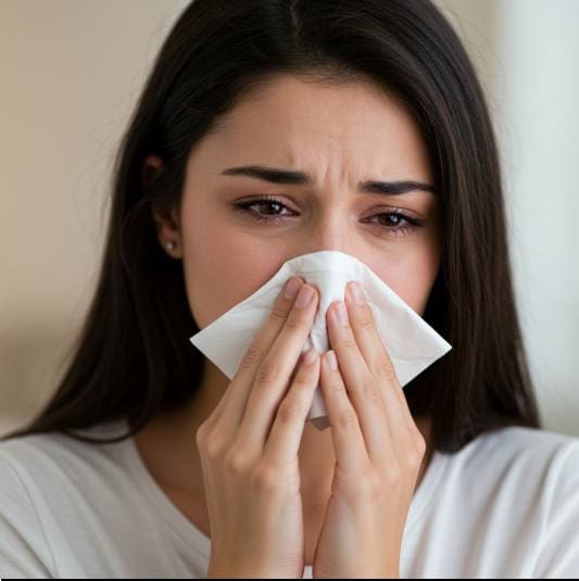 부비동염 원인 비염, 비염이 심한 젊은 여성 사진