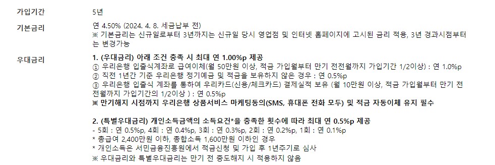 우리은행 청년도약계좌 가입조건 신청 우대금리