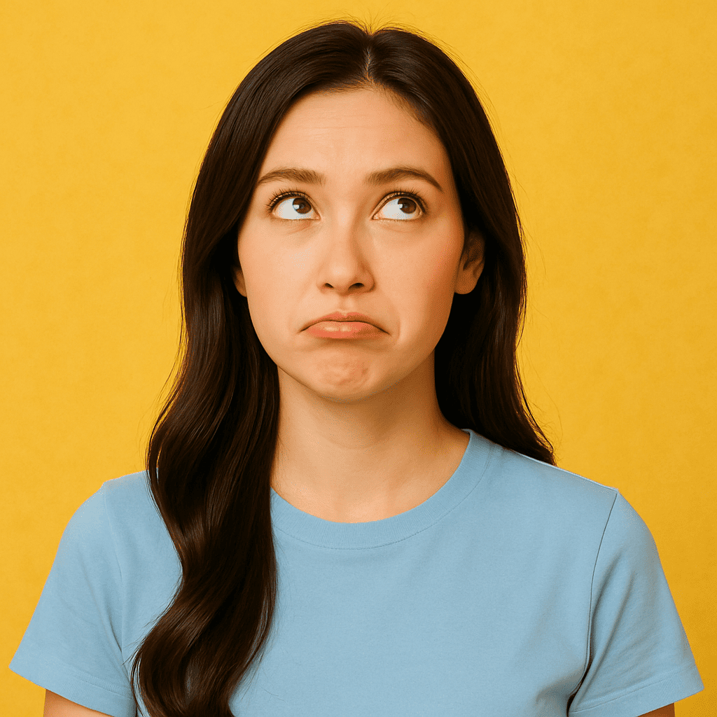 노란색-배경-앞에서-하늘색-티셔츠를-입고-눈을-위로-올려다보며-입을-살짝-내린-표정을-짓는-예쁜-한국인-여성이-가슴-윗부분까지만-보이는-상반신-포즈로-서있고-부드러운-조명이-얼굴을-따뜻하게-감싸며-밝고-유쾌한-밈-느낌을-주는-썸네일