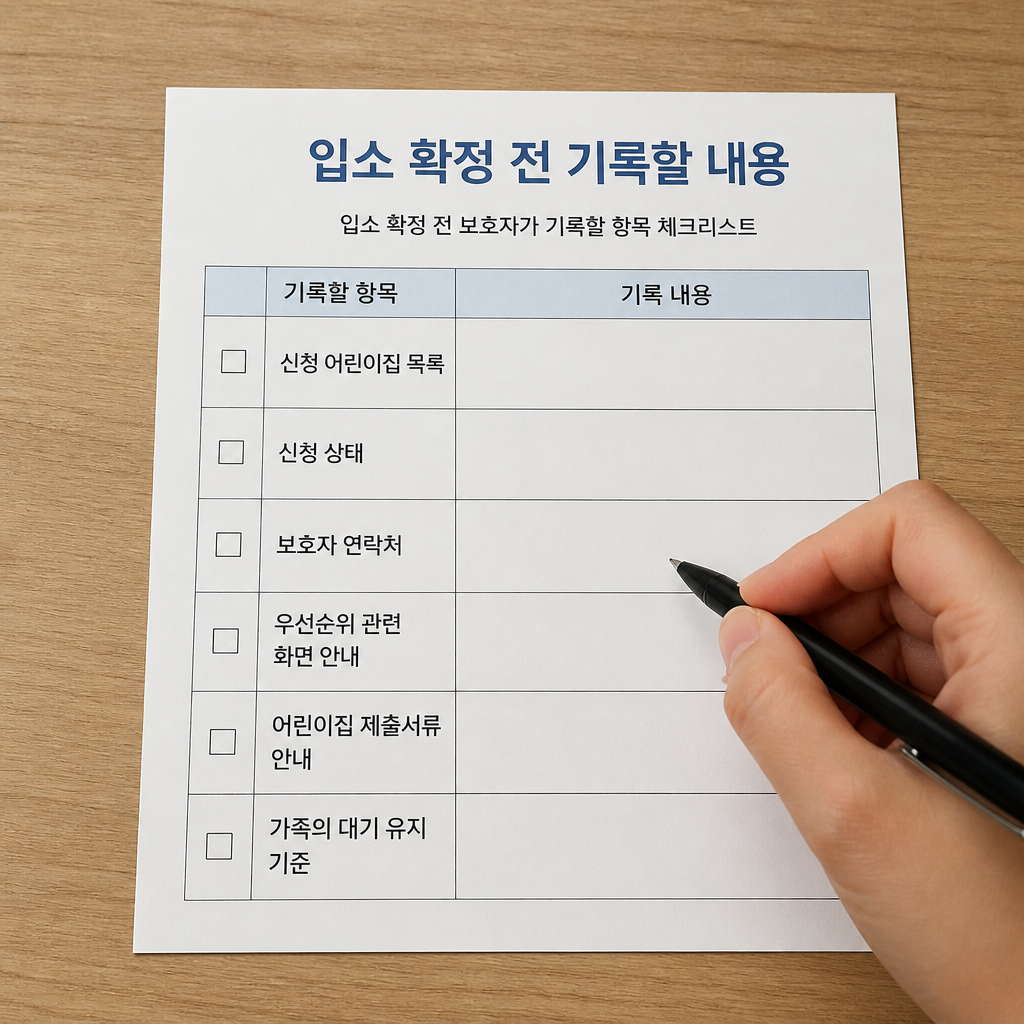 입소 확정 전 보호자가 기록할 항목 체크리스트