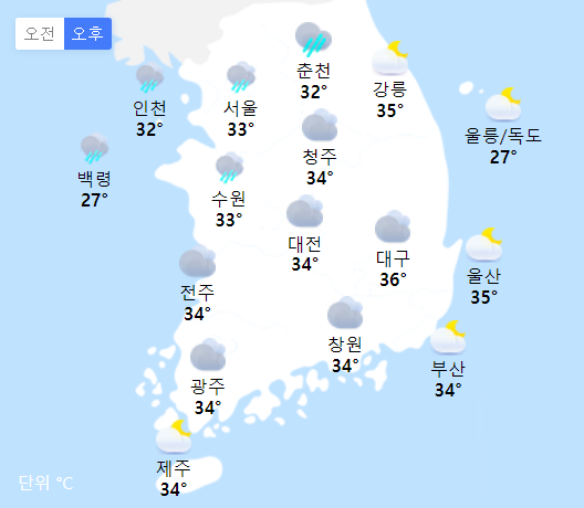 8월 1일 전국 날시