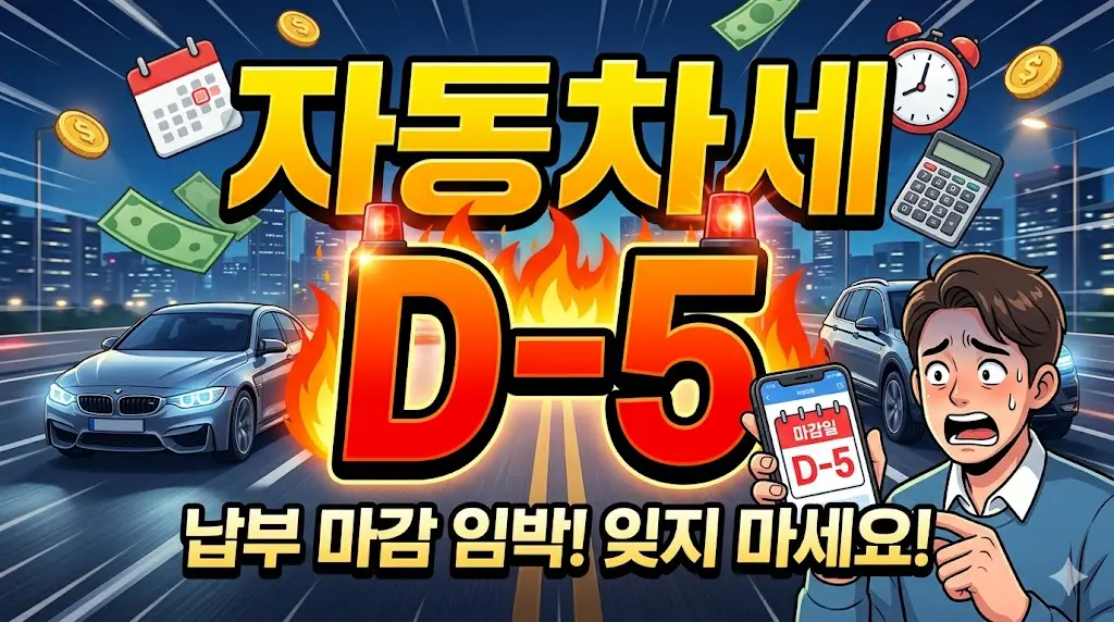 자동차세 마감 D-5 ⚠️ 6월 16일 월요일 — 가산금 3% 즉시 부과·위택스 5분 납부·카드 무이자·연납 절세 완벽 가이드 2026