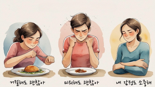 ESFJ가 감정적으로 성숙해지기 위해서는, &lsquo;거절해도 괜찮다&rsquo;, &lsquo;미워해도 괜찮다&rsquo;, &lsquo;내 감정도 소중하다&rsquo;는 내적 확신이 필요합니다. 타인의 인정 없이도 내가 괜찮은 사람임을 스스로 느낄 수 있어야 합니다이 관한 그림
