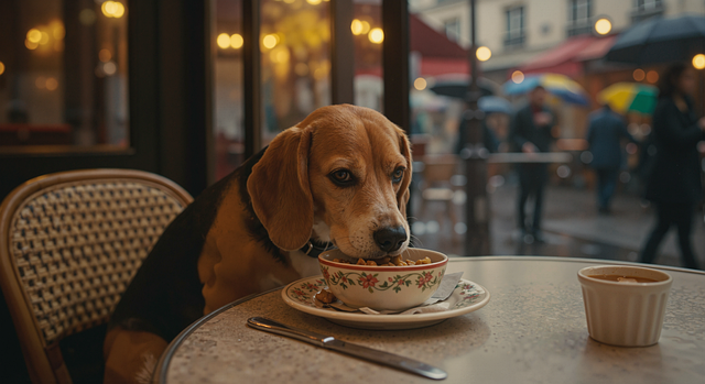 애견동반 카페에서 간식먹는 강아지