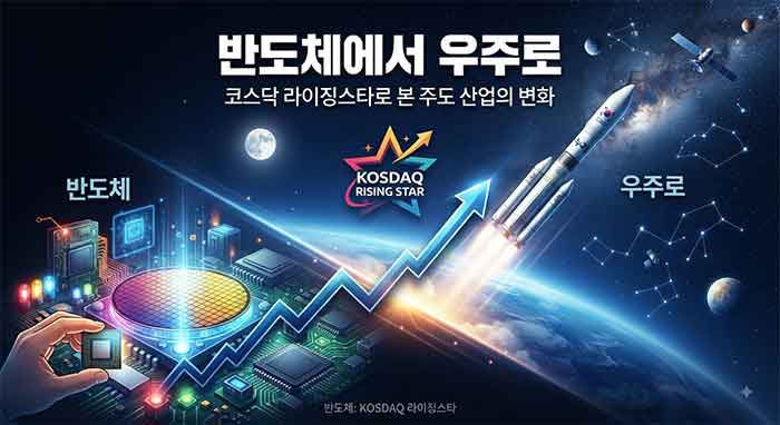 그래프와 우주로 향하는 로켓트 표현.