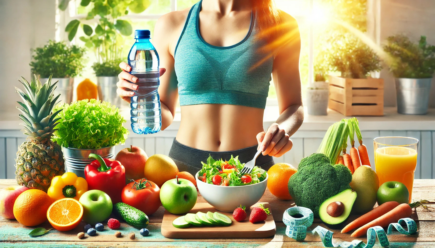 신선한 채소,과일,물 한잔 그리구 균형 잡힌 식사 건강한 라이프 스타일