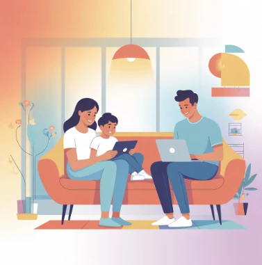 가족 모두 와이파이를 잘 사용하는 모습