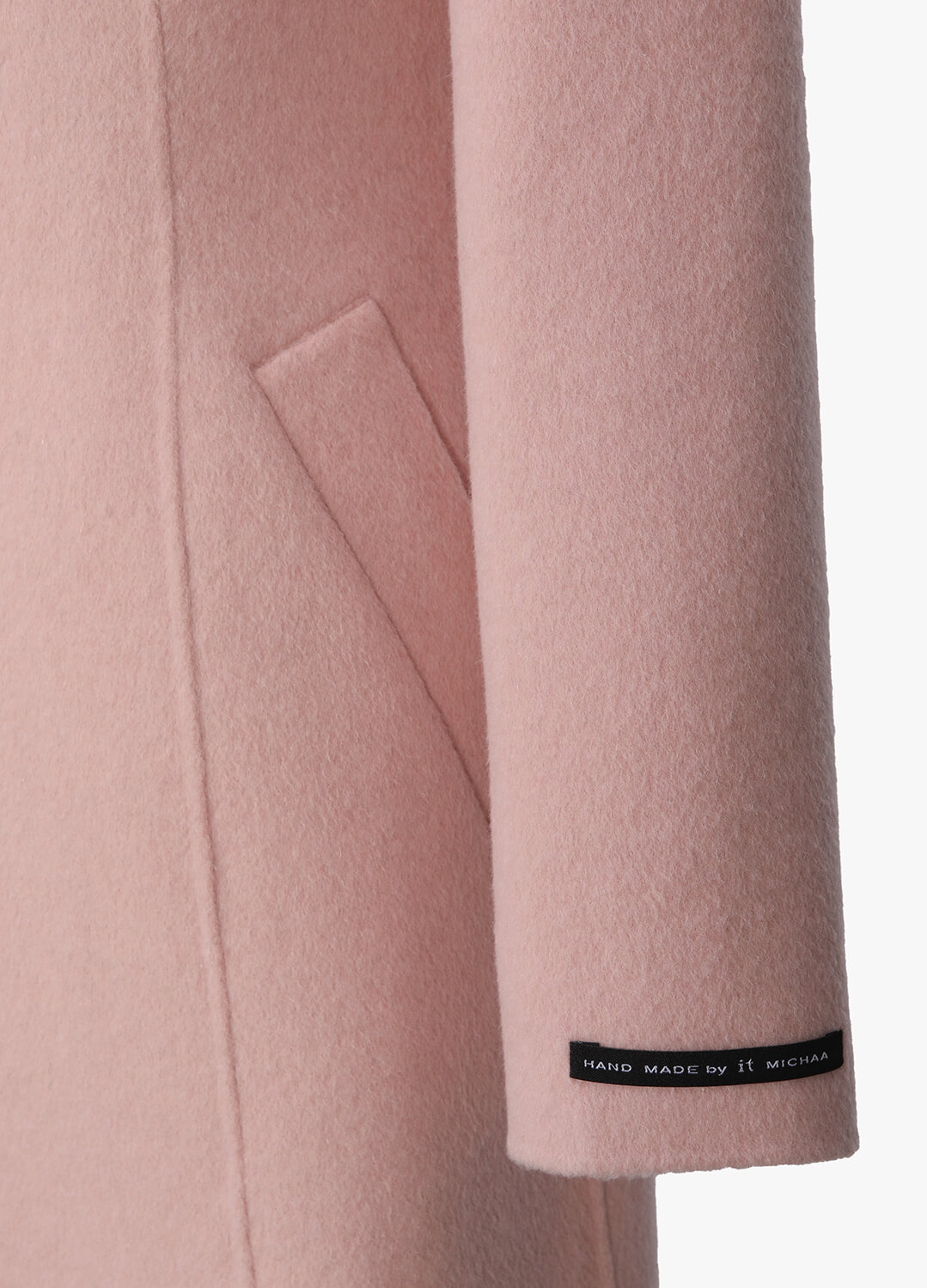 잇미샤 빅카라 슬림핏 캐시미어 블렌디드 핸드메이드 코트 핑크 소매컷