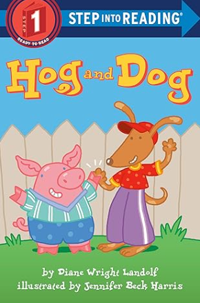 step into reading 시리즈 중 하나인 hog and dog 표지. 돼지와 개가 하이파이브를 하고 있어요.