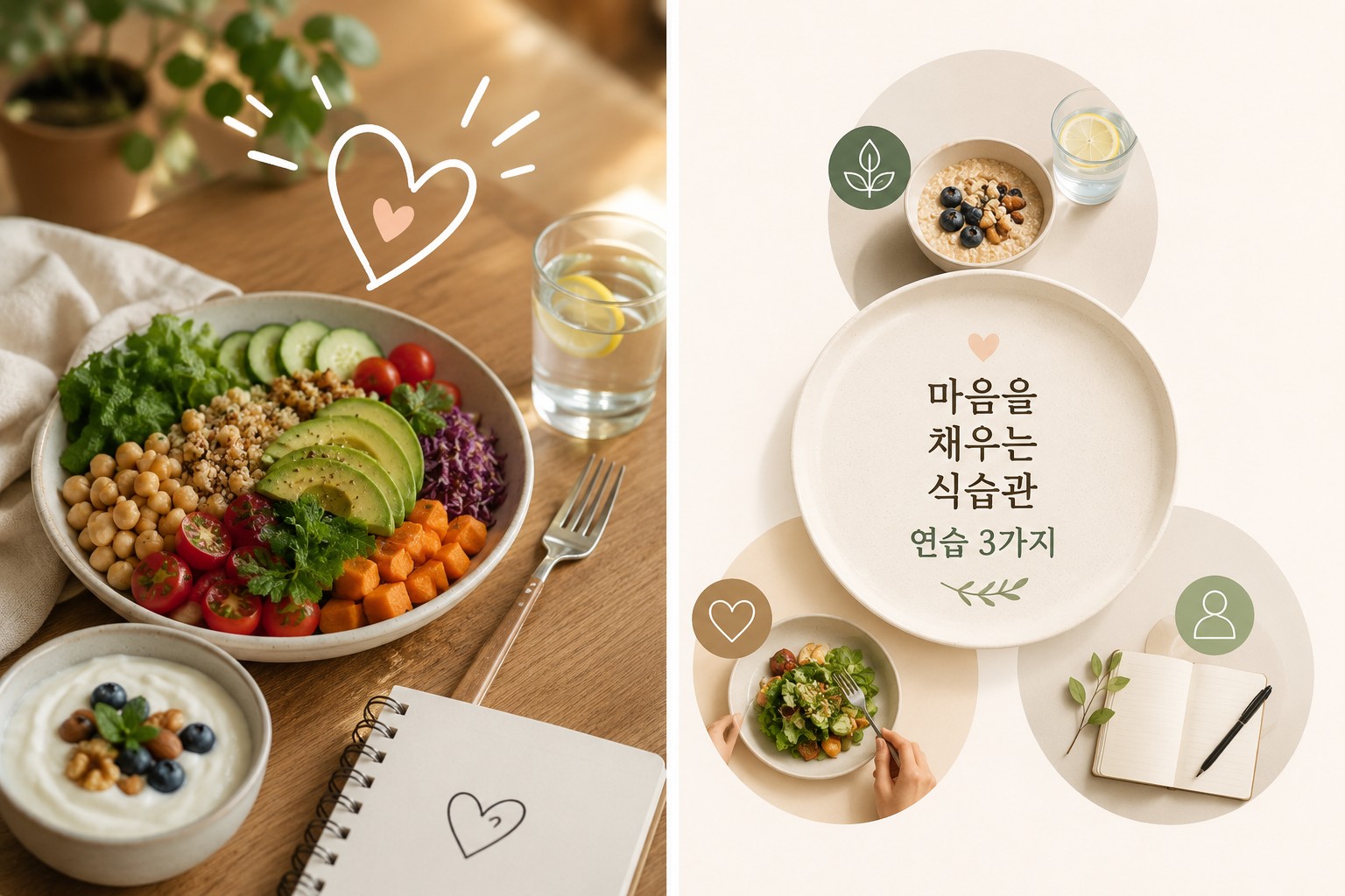 건강한 식사와 마음챙김 식습관을 표현한 이미지