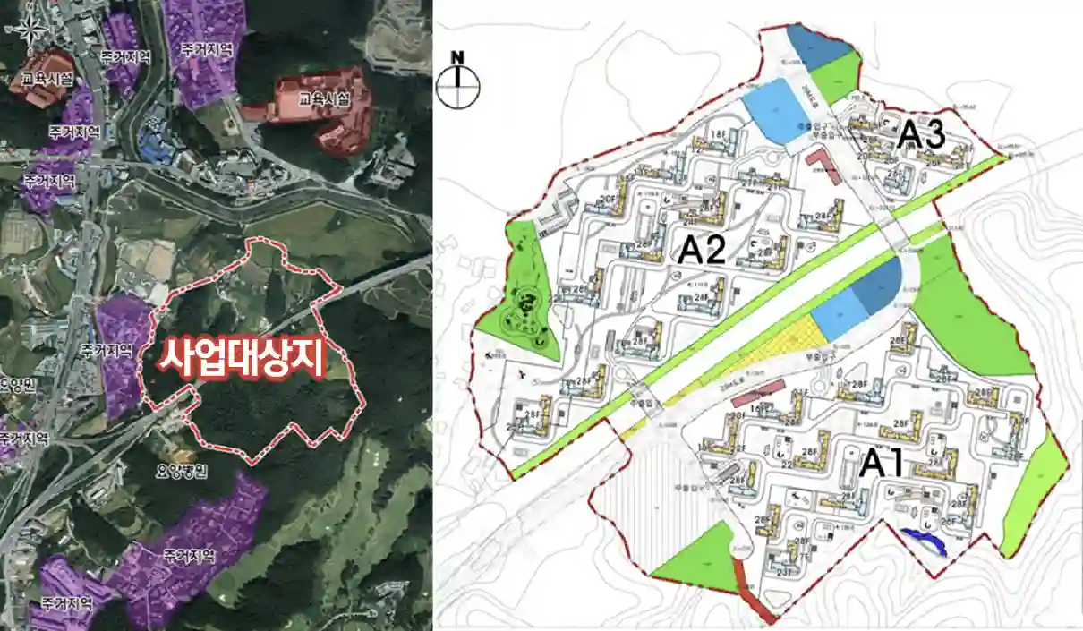 용인-은화삼지구-사업대상지-A1-A2-A3블록-위치