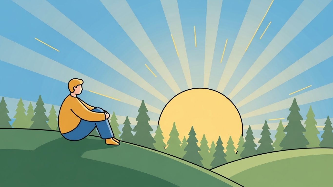 감정 조절을 통해 마음의 평화를 되찾고 활기찬 새 아침을 맞이하는 성공의 상징 그래픽