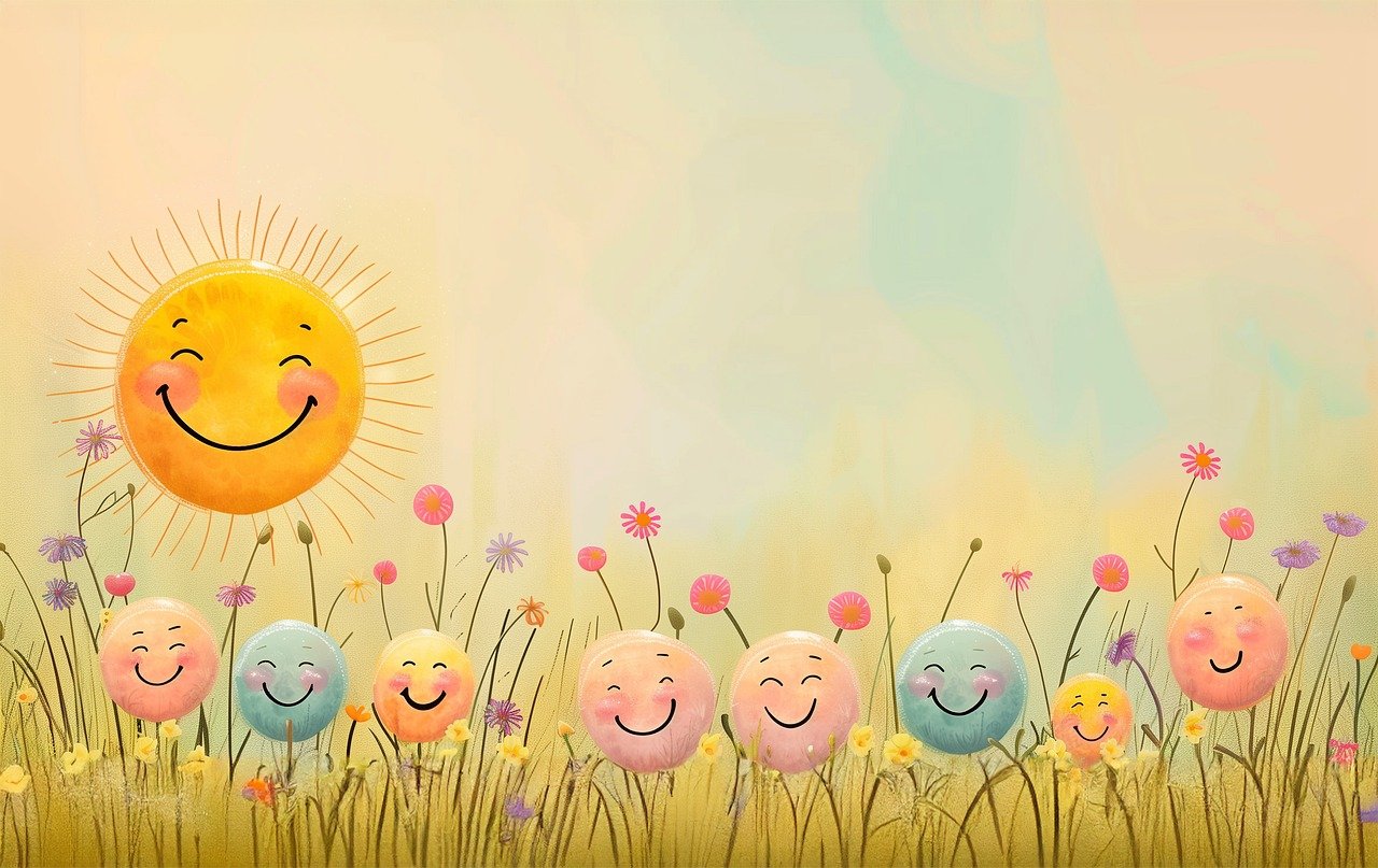 행복감의 신경화학적 기반을 꽃과 태양에 비유해서 그린 동화같은 그림