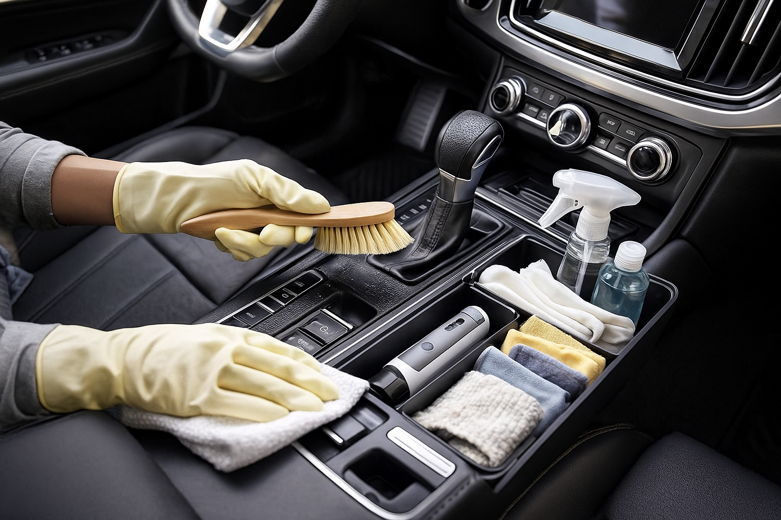 자동차 내부 정리하는 사진