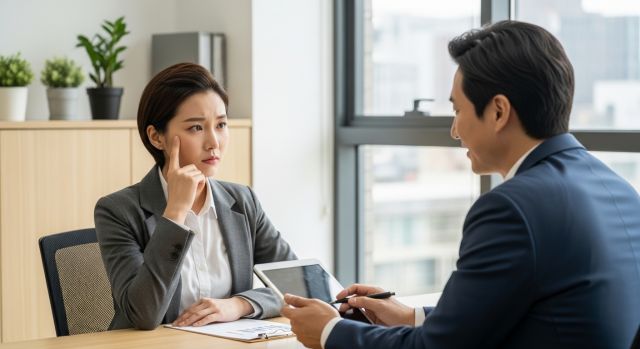 근로자 햇살론 조건 상담 중인 직장인 금융 상황 이미지