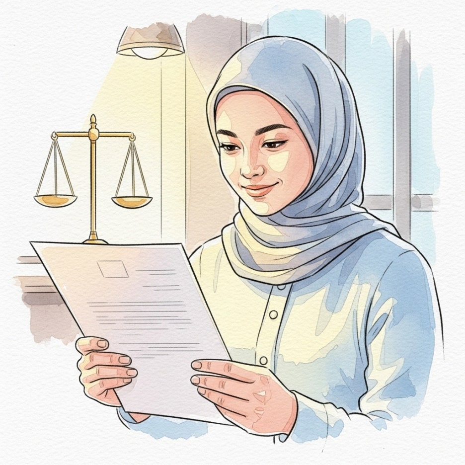 서류를 보며 미소 짓는 사람의 부드러운 수채화