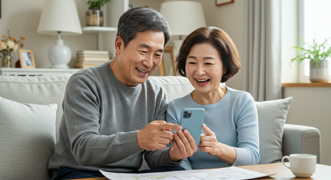 번역 앱을 함께 보는 부부