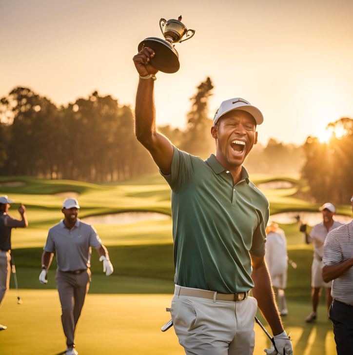 샷을 성공하고 기뻐하는 골퍼