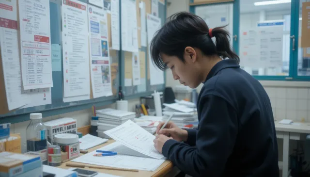 노트에 앨부민 섭취를 체크하는 장면