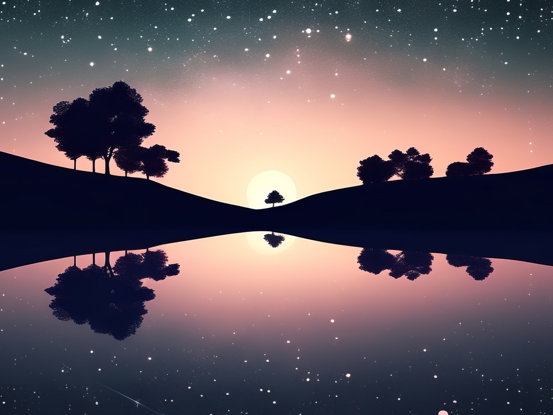 밤하늘 호수에 비친 별 반영 일러스트 무료 이미지 다운로드