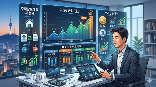 2026년 금리 전망과 대출 갈아타기 판단 기준을 설명하는 금융 정보 이미지