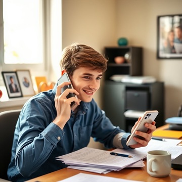 남자가 전화하고 있음