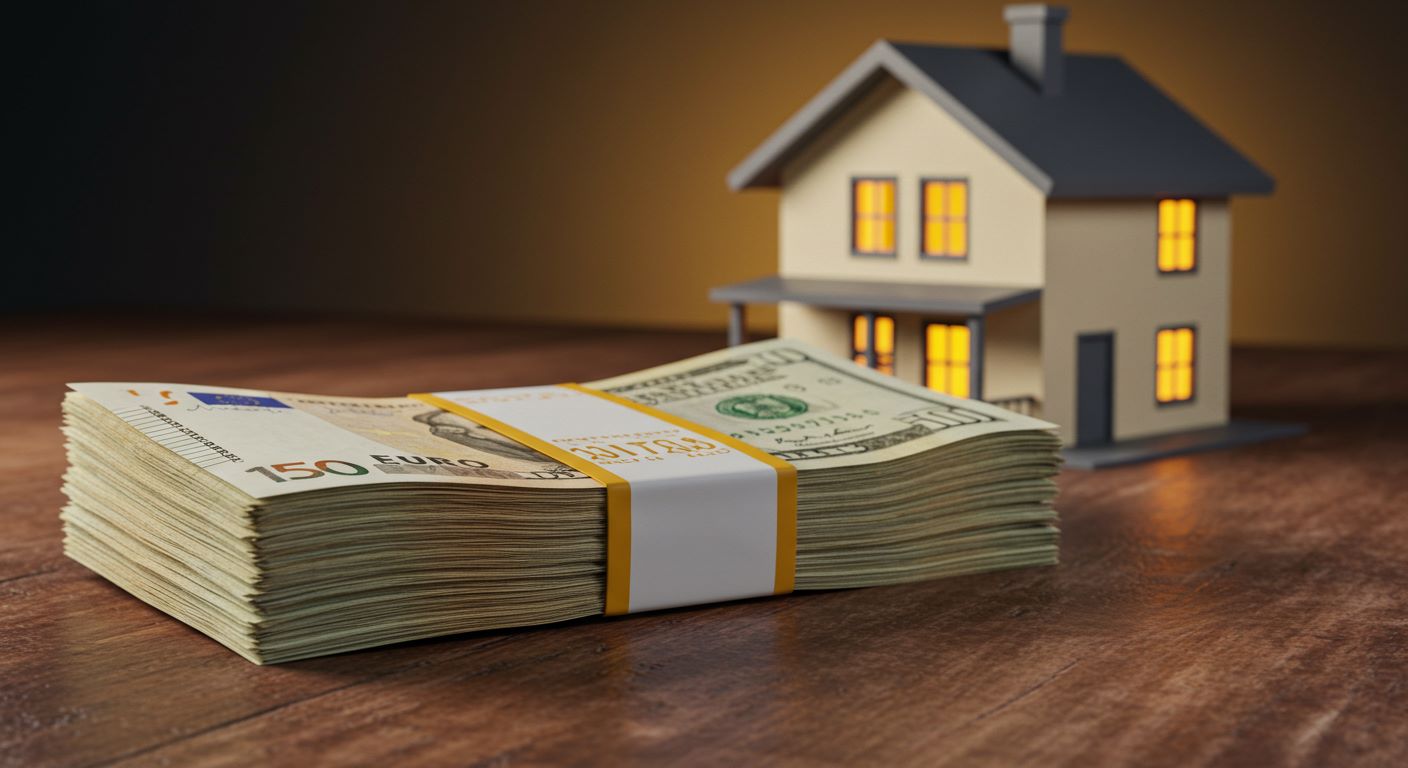 주택 사진과 현금다발 사진