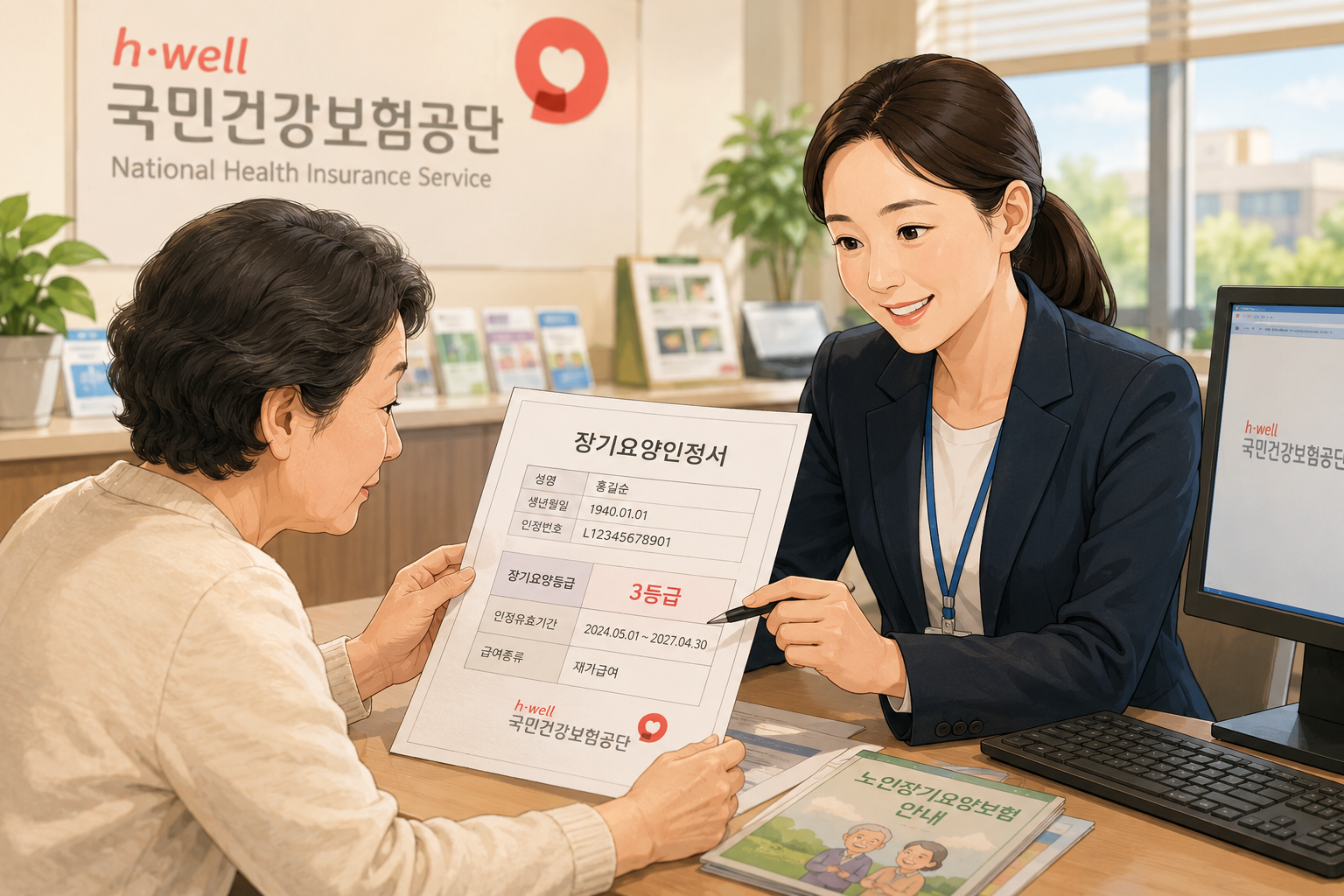 장기요양인정서를 확인하는 보호자의 모습