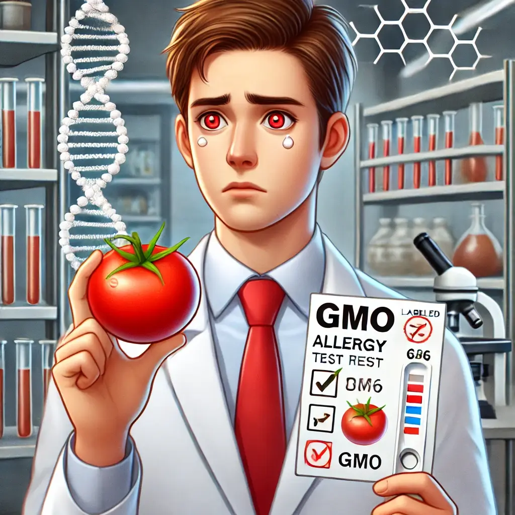 유전자 변형 식품(GMO)인 토마토를 연구하고 있는 남성의 모습