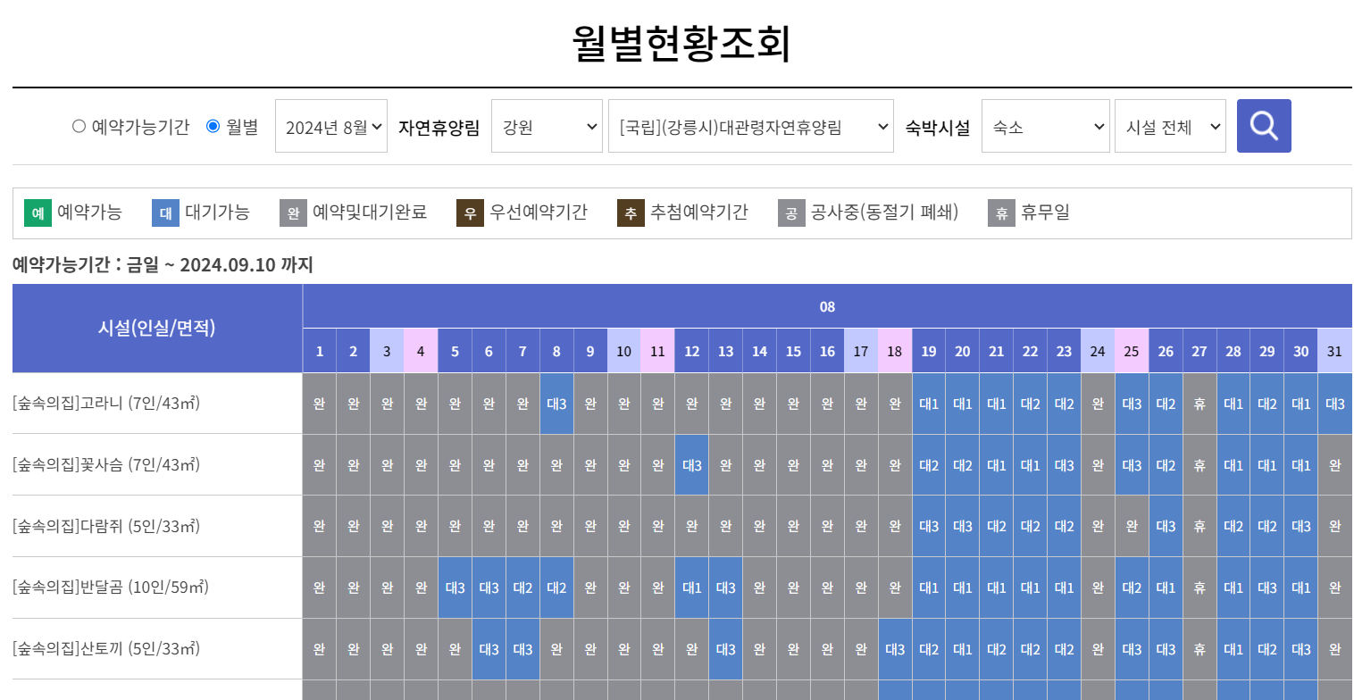 국립자연휴양림 예약