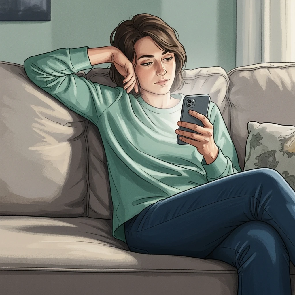 소파에서 SNS 보는 사람