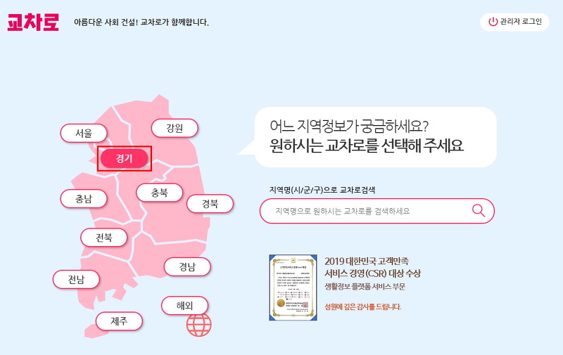 교차로 사이트에서 경기 지역 선택