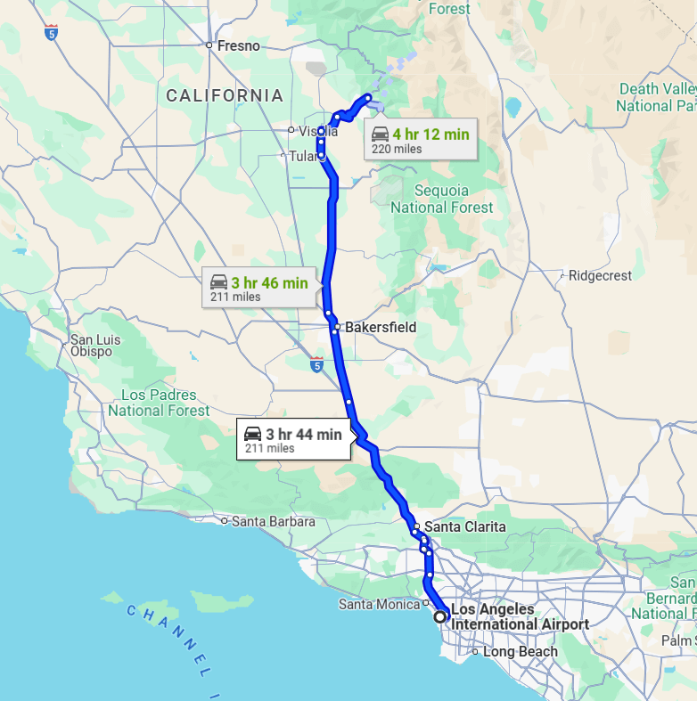 LA 공항에서 세쿼이아 & 킹스 캐년 국립공원 가는 길