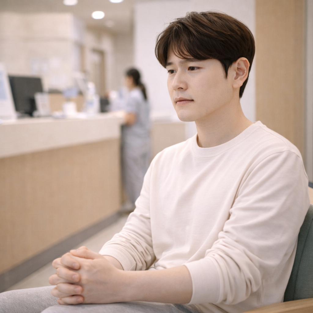 치질 증상이 지속되어 병원 상담을 받으려는 모습