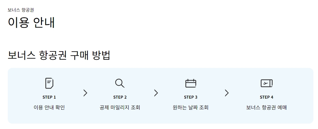보너스 항공권 예매 및 공제 마일리지표 조회