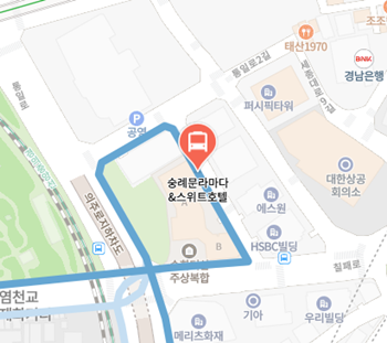 숭례문라마다.스위트호텔에서 인천공항 리무진 공항버스(6702번) 지도 위치
