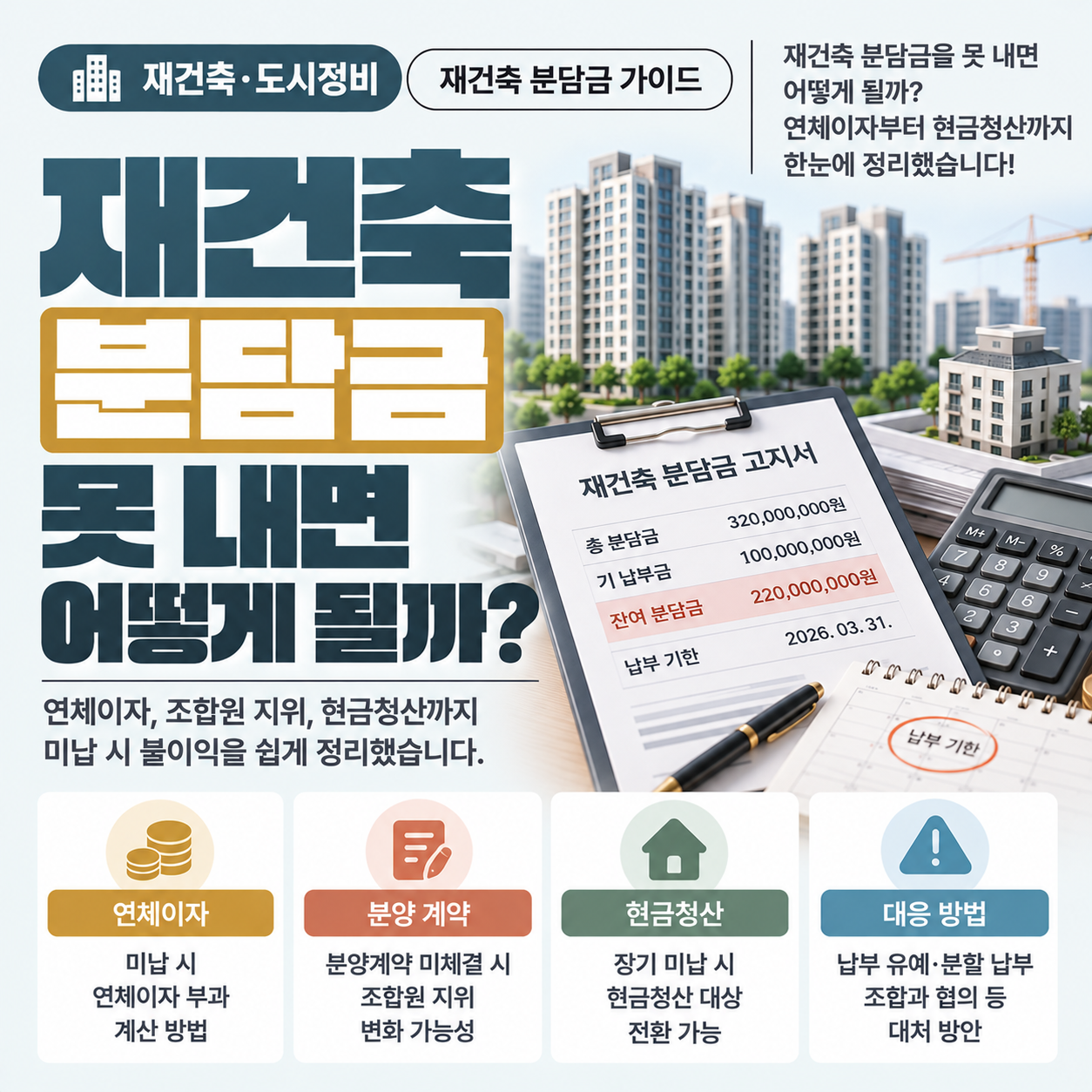 재건축 분담금 고지서와 계산기를 놓고 납부 일정을 고민하는 조합원