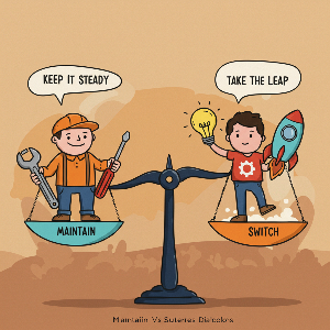 유지 할것인가 전환 할것인가를 비교하는 이미지