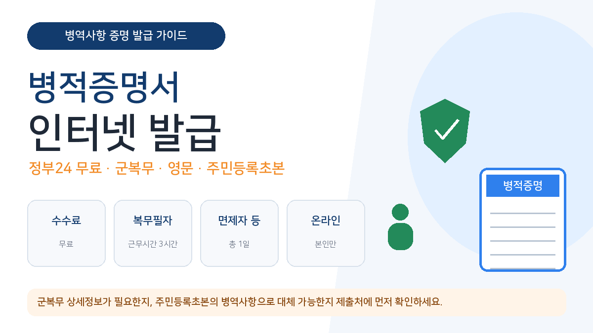 병적증명서 인터넷 발급 정부24 무료 군복무 영문 주민등록초본