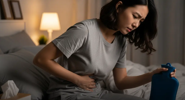 생리통으로 괴로워하는 여자