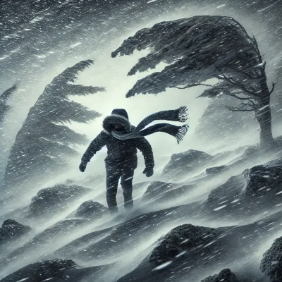 겨울-눈보라-사람-나무