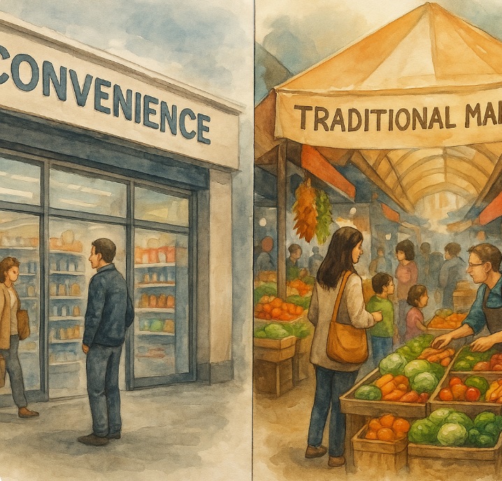 편의점과 전통 시장 비교 관련 이미지