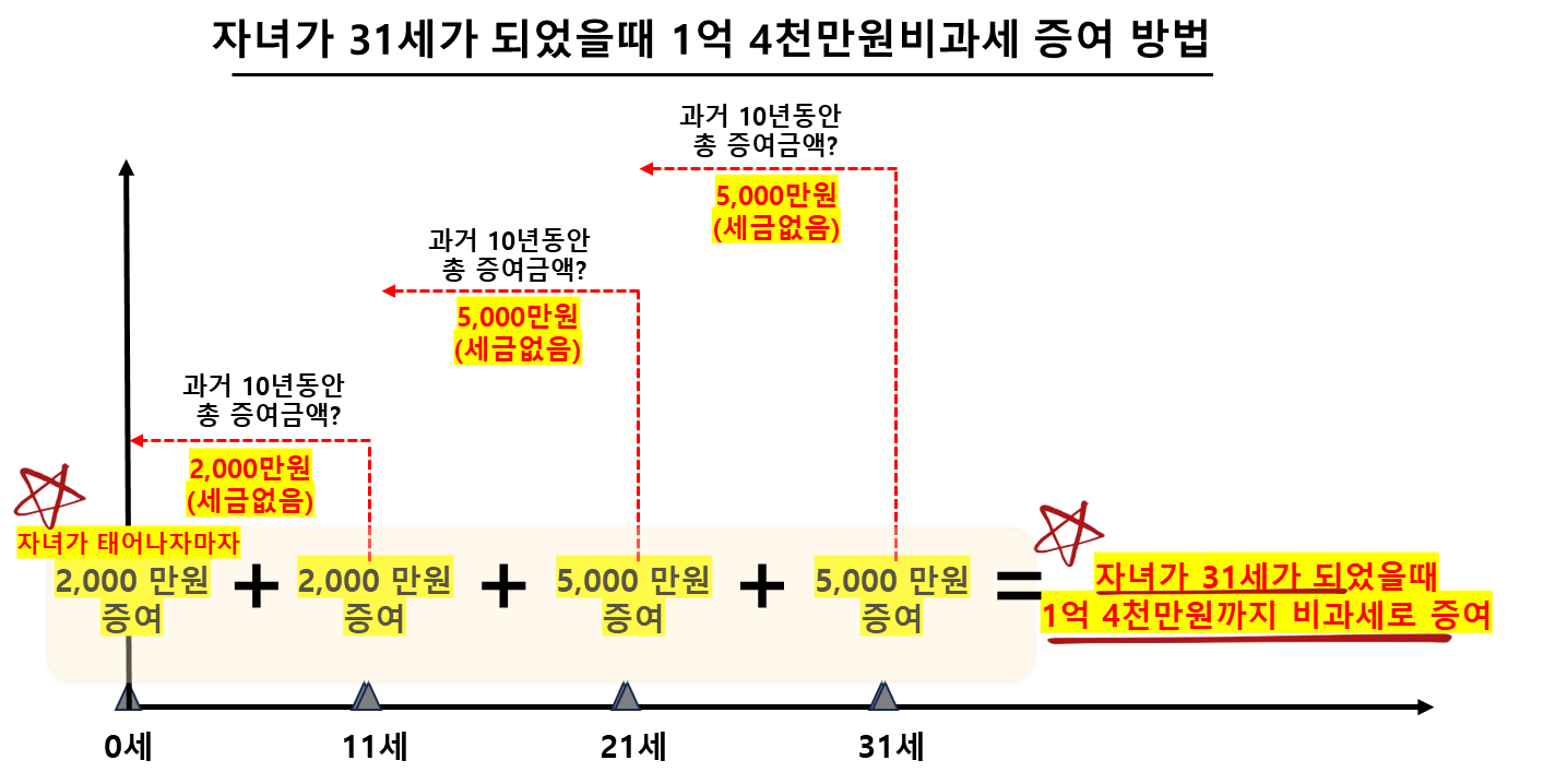자녀가 31세가 되었을때 1억 4천만원비과세 증여 방법