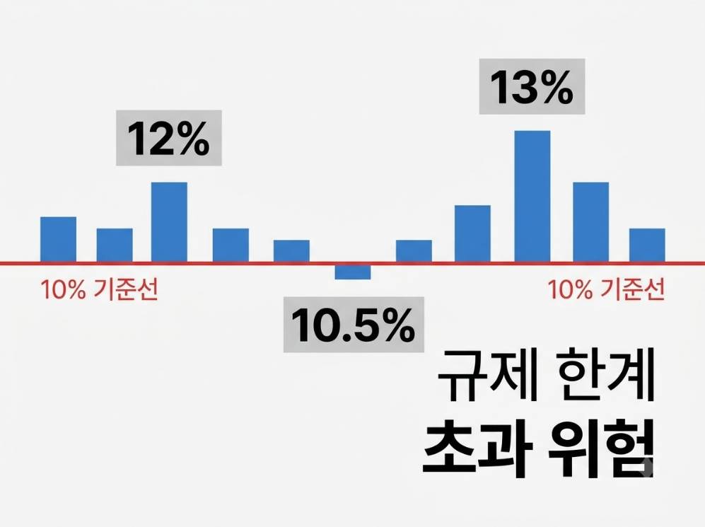 금산법 10% 한도를 초과하는 삼성 금융계열사 지분율 그래프