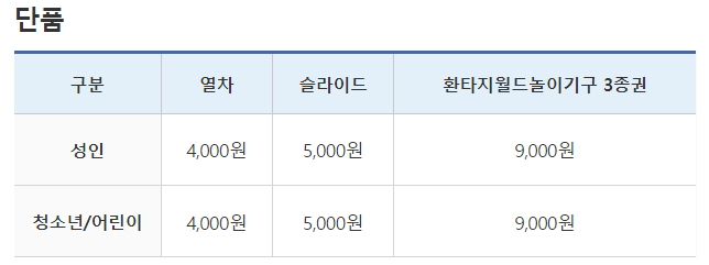 입장료 단품 안내 이미지