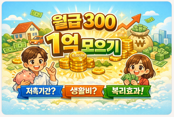 월급 300 1억 모으기 (저축기간, 생활비, 복리효과)