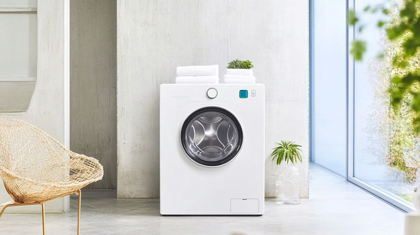 모던한 세탁실에 위치한 고급스러운 삼성 세탁기로, 세련된 디자인과 첨단 기능을 자랑합니다.